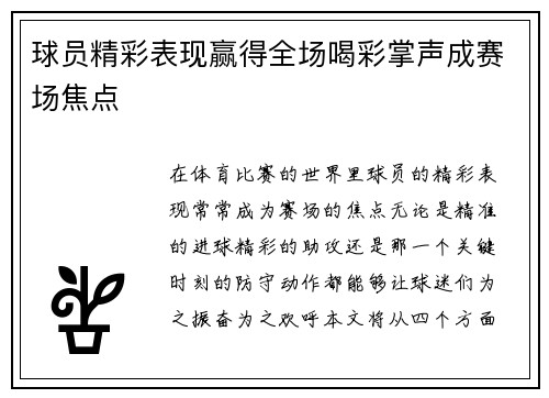 球员精彩表现赢得全场喝彩掌声成赛场焦点